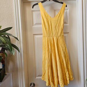 Bright Solid Yellow Fit & Flare Dress ModCloth Lined Zipper Tie Back Retro Y2K S